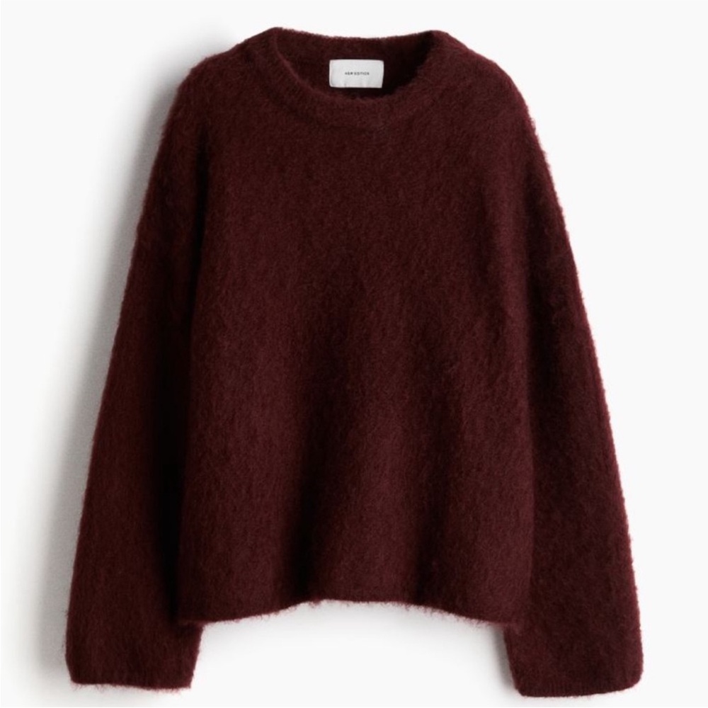 H&M Premium Oversized Wool & Mohair Blend Burgundy Sweater - NWT